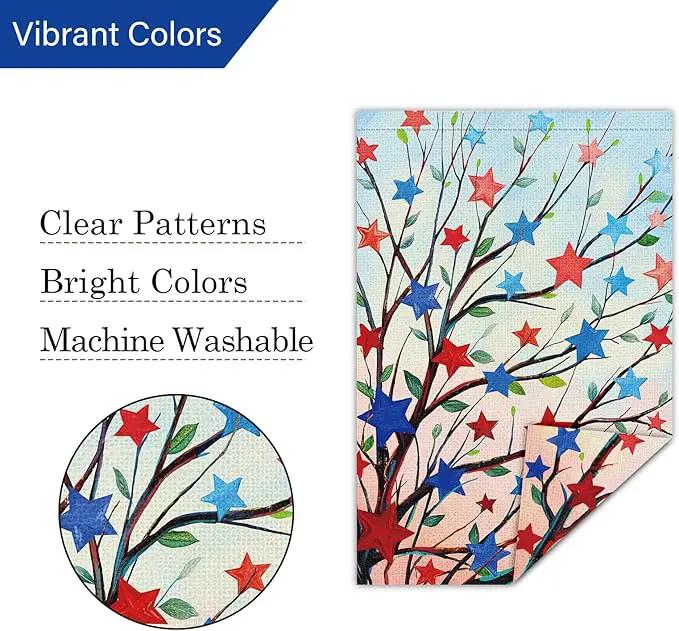 Louise Maelys 4th of July Garden Flag Patriotic Five-pointed Stras Tree Independence Day 12x18 Inch Welcome Double Sided Stars and Stripes Small Burlap Yard Sign Outside Outdoor House Decor by GreenHaven Gardens