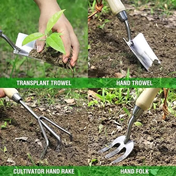 WORKPRO Garden Tools Set, 8 Piece, Stainless Steel Heavy Duty Gardening Tools with Wooden Handle, Including Garden Tote, Gloves, Trowel, Hand Weeder, Cultivator and More-Gardening Gifts For Women Men by GreenHaven Gardens