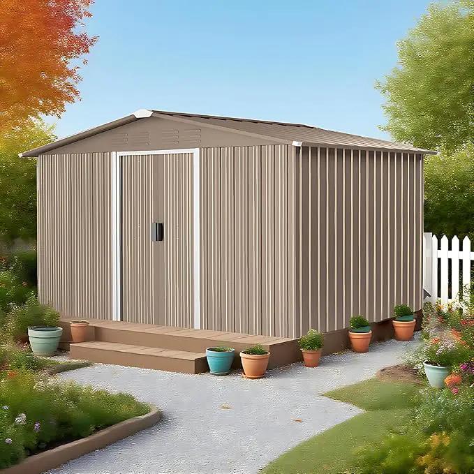 8FT x 6FT Metal Outdoor Storage Shed,Utility and Tool Shed Storage House w/Lockable Sliding Doors & Air Vent,Garden Shed for Backyard,Garden,Patio,Lawn by GreenHaven Gardens