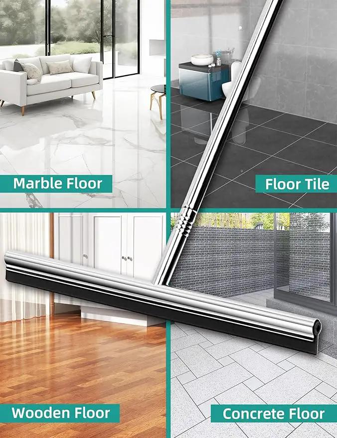 Floor Squeegee Scrubber 59" Long Stainless Steel Handle with 10" Wide Silicon Rubber Blade for Floor Washing and Drying Shower Glass, Garage, Windows, Marble, Wood Surfaces by GreenHaven Gardens