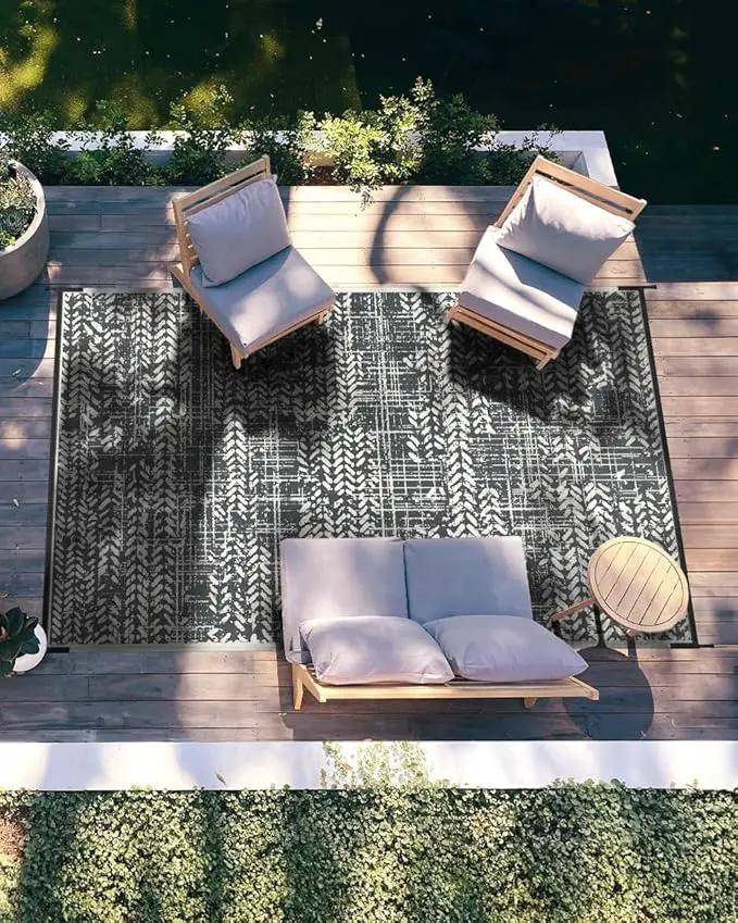 MontVoo Outdoor Rug Waterproof-Patio Rug Mat 6x9 Outdoor Carpet Reversible RV Camping Picnic Plastic Straw Rug Outside Outdoor Area Rug for Balcony Deck Backyard Patio Decor Boho Modern Abstract by GreenHaven Gardens