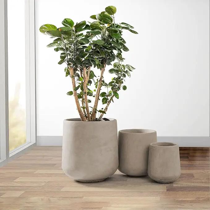 Kante 15.3"+11.6"+8.2" Dia Round Concrete Planter, Large Outdoor Indoor Planter Pots Containers with Drainage Holes and Rubber Plug for Home Garden Patio, Weathered Concrete by GreenHaven Gardens