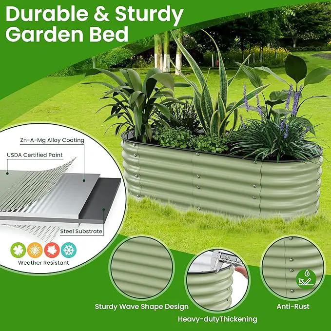 5x2x1.4 Ft Raised Garden Bed, Planter Box Outdoor with Rubber Edge Zinc-Aluminum-Magnesium Stainless Steel Durable Metal Garden Beds Kit for Vegetables, Flowers, Herbs and Succulents, Light Green by GreenHaven Gardens