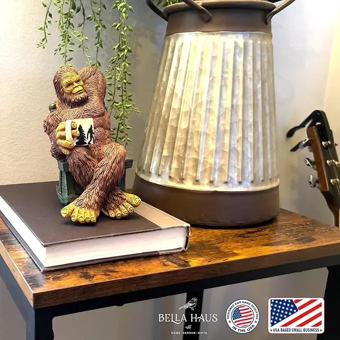 Bella Haus Bigfoot Garden Statue | Sasquatch Enjoying Morning Coffee | Whimsical Bigfoot Cabin Décor for Yard Patio Office or Home | Mythical Coffee-Loving Sasquatch Figurine | Hand-Painted Resin by GreenHaven Gardens