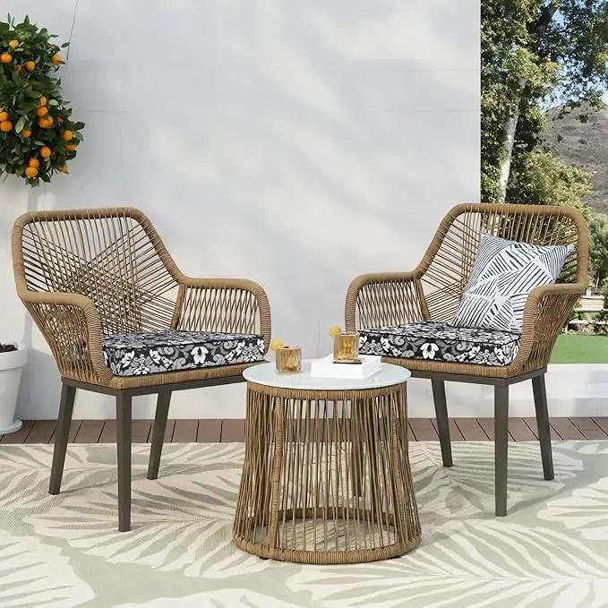 Favoyard Outdoor Chair Cushion 22 x 22 x 3 In Waterproof Pattern Fade Resistant Cushions for Patio Furniture with Removable Cover Attach Straps 28D Foam Insert Cushions Pads for Seat Sofa Couch 2 Pack by GreenHaven Gardens