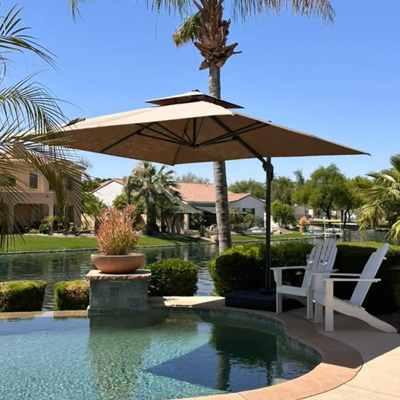 PURPLE LEAF 9' X 12' Patio Umbrella with Base Outdoor Rectangle Umbrella Large Cantilever Umbrella Heavy Duty Outdoor Market Umbrella for Garden Deck Backyard Pool Taupe by GreenHaven Gardens
