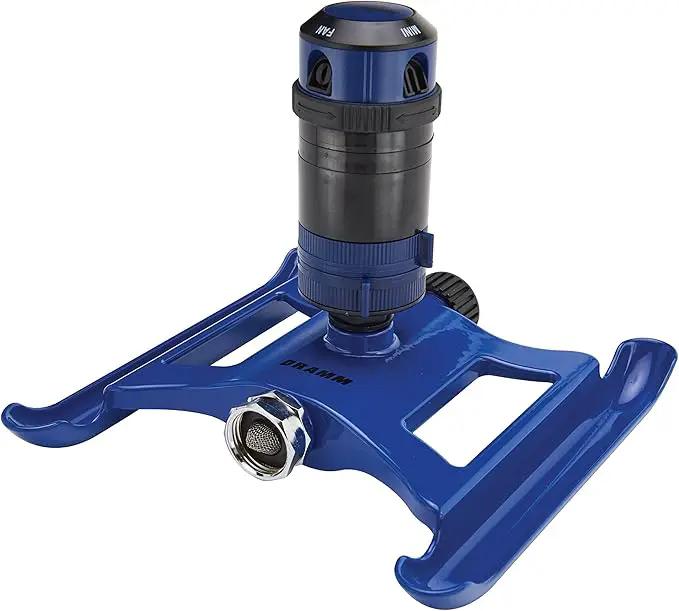 Dramm ColorStorm Gear Drive Sprinkler on Heavy Duty,Durable Metal Base, 4 Patterns, Ideal for Small, Medium & Large Areas with Pass Through Feature, Blue, 40 Foot Diameter by GreenHaven Gardens