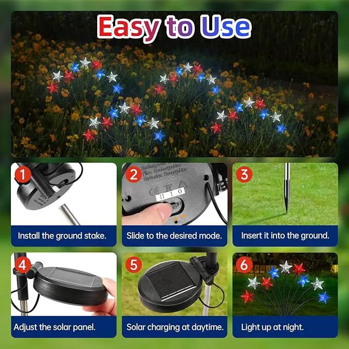 4th of July Decorations Solar Garden Lights, Fourth of July Red White and Blue Light Solar Lights Outdoor, Waterproof Patriotic Decor with 9 LED 2 Lighting Modes for Independence Day, 4 Pack by GreenHaven Gardens