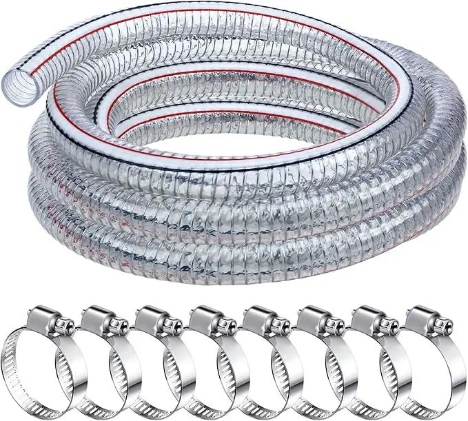 Frienda Heavy Duty Steel Wire Flexible Tubing with Fasteners PVC High Pressure Drain Hose Tube Pond Tubing Clear Wire Reinforced for Pond Bilge Pump Vacuum Suction Hose(16.4 Ft, 1 Inch Id) by GreenHaven Gardens