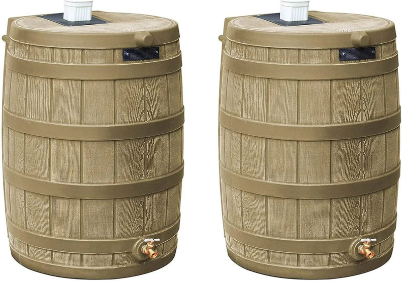 Good Ideas Rain Wizard 50 Gallon Plastic Rain Barrel Water Collector with Brass Spigot, Khaki (2 Pack) by GreenHaven Gardens