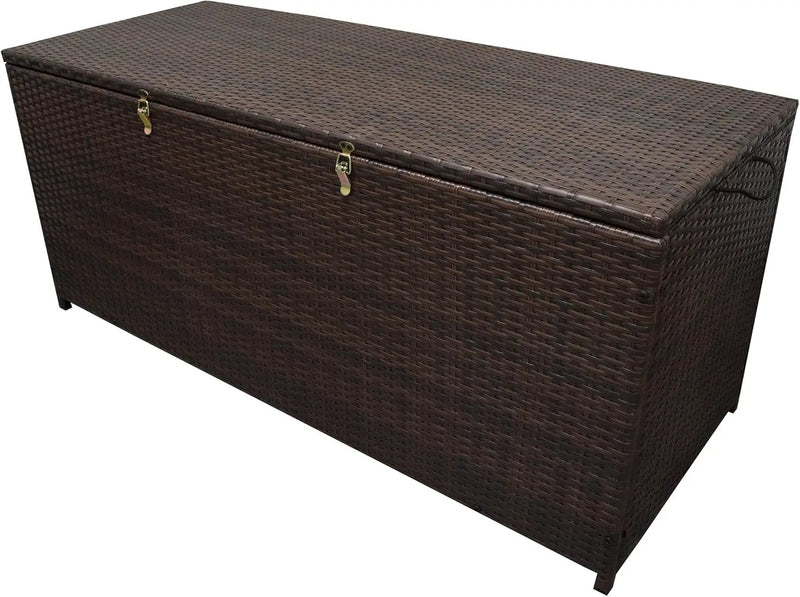 Oakland Living Brown Indoor and Outdoor Balcony Patio Deck Porch Pool 113 Gallon Wicker Storage Box Trunk Bin with Metal Frame by GreenHaven Gardens