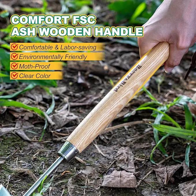 Berry&Bird Triangle Hand Hoe, 15.2'' Winged Weeder Garden Hoes with Short Wood Handle, Gardener Stainless Steel Warren Hoe, Garden Weeder Hoe Tool for Quickly Weeding, Edging and Gardening Tools by GreenHaven Gardens