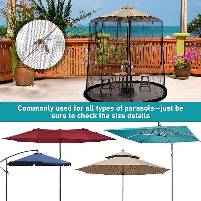 ShowyLive 10x10 Patio Umbrella Mosquito Netting with Zipper 4 Doors & 8 Weight Bag - Adjustable Polyester Mesh Bug Screen for Outdoor Umbrellas, Garden, Patio Tables (Green) by GreenHaven Gardens