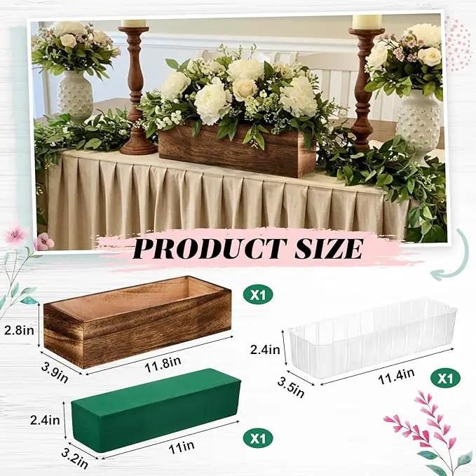 Dandat 1 Set Wood Boxes for Centerpieces Rectangle Wooden Planter Box Rustic Wood Planter with Removable Plastic Liner Floral Foam Blocks for Centerpieces Home Wedding Garden Decor (12x4 Inch) by GreenHaven Gardens