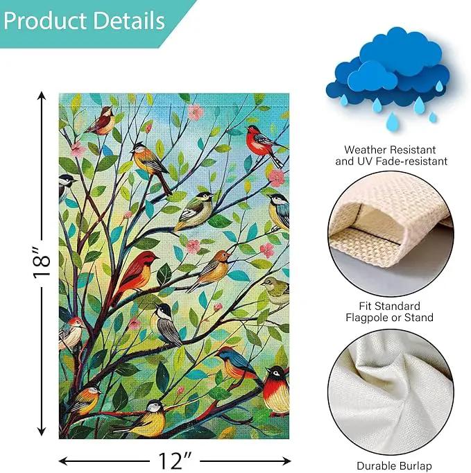 Louise Maelys Spring Welcome Garden Flag Bird Tree Double Sided 12x18 Inch Floral Small Burlap Holiday House Yard Outdoor Outside Home Decor by GreenHaven Gardens