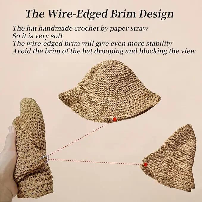 Floppy Big Beach Straw Hats for Women Foldable Summer Wide Brim Packable Sun Hat Womens Travel Straw Fedora Hat by GreenHaven Gardens