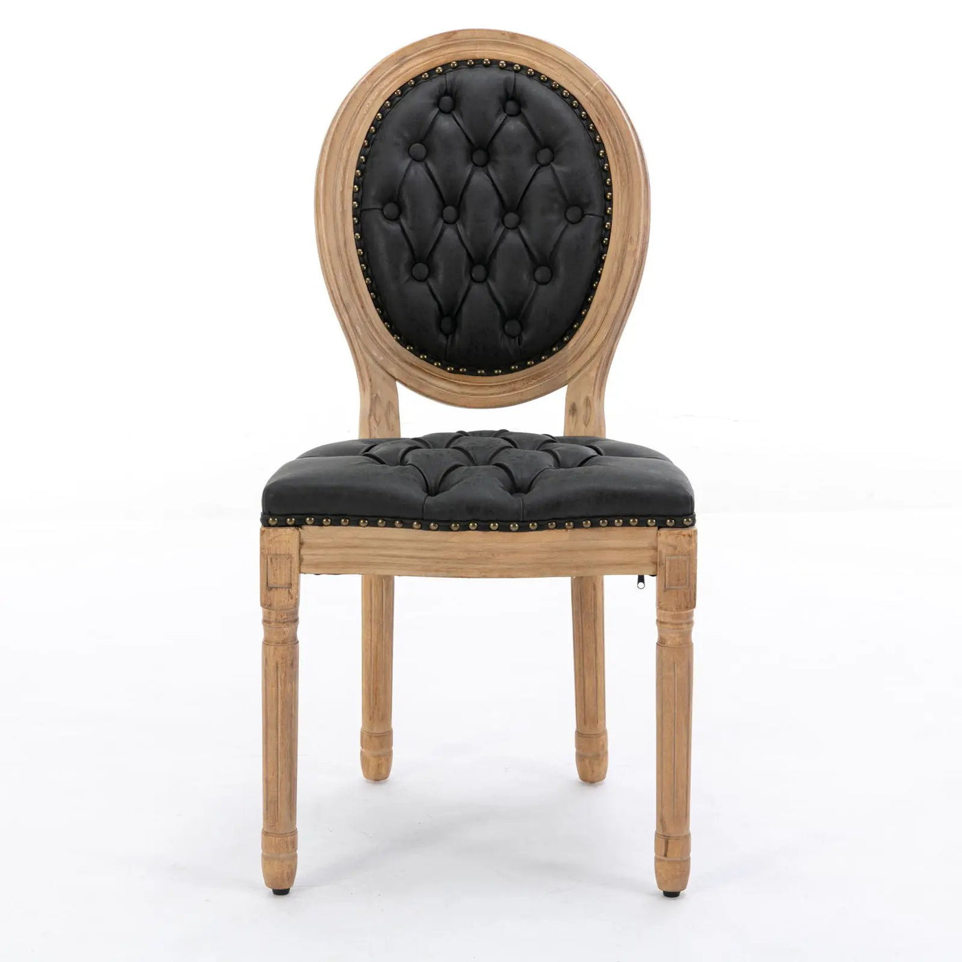 French Style Solid Wood Frame Antique Painting, Hand-Pulled Buckle Decoration Artificial Dining Chair With Nailhead Trim, Wood Legs by HouseOfZazla