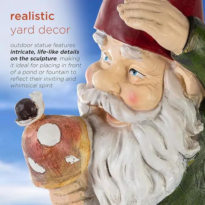 Alpine Corporation 12" Tall Outdoor Garden Gnome with Mushroom Yard Statue Decoration by GreenHaven Gardens