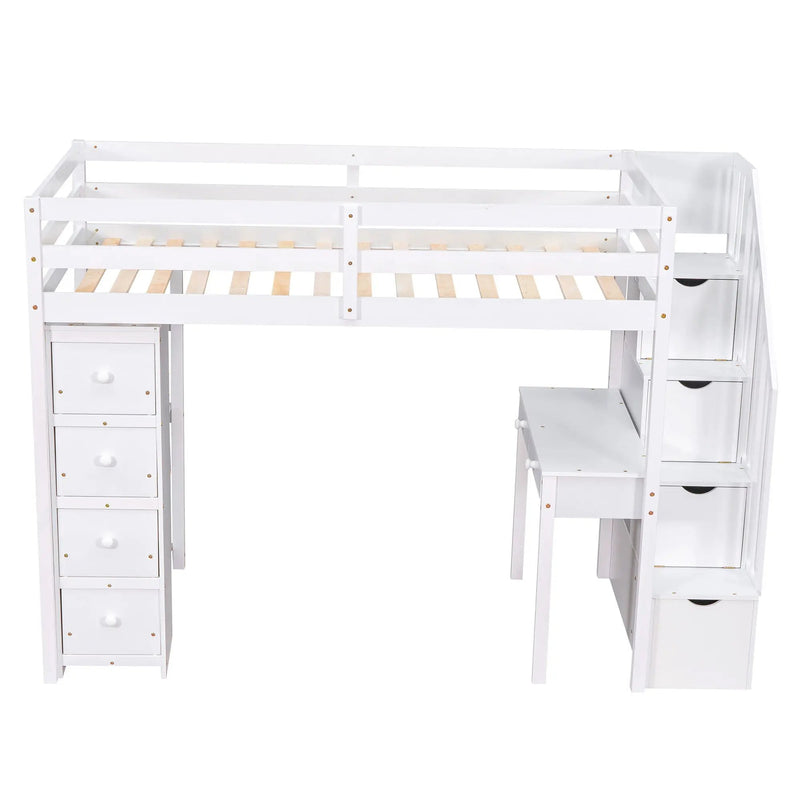 Loft Bed With Storage Drawers, Desk And Stairs With Shelves by Unique Piece Furniture
