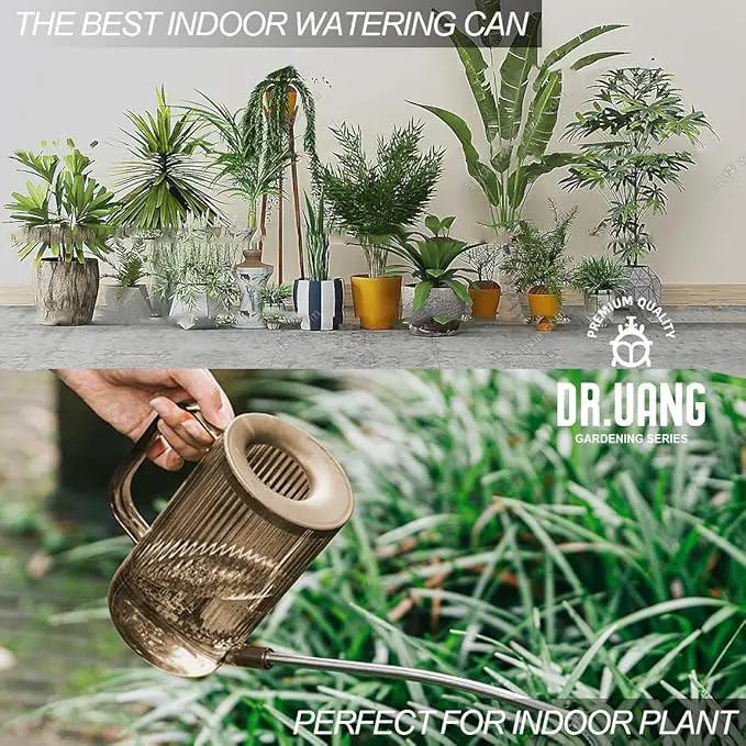 Small Watering Can Indoor Plants with Long Spout (1L, Amber Brown) by GreenHaven Gardens