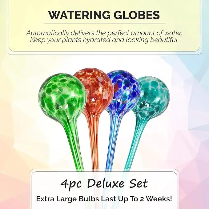 Blazin Indoor Plant Watering Globes | Automatic Self Water Bulbs | Aqua Water Globe | Decorative Hand-Blown Glass | 4pc Deluxe Set (Large) by GreenHaven Gardens