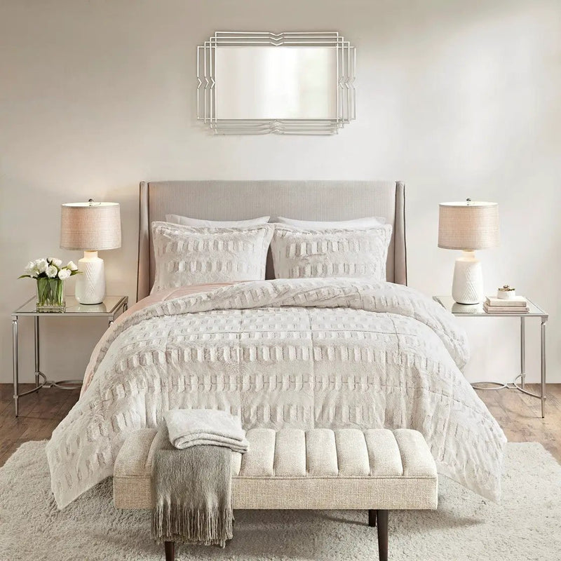 Full/Queen Back Print Long Fur Comforter Mini Set by HouseOfZazla