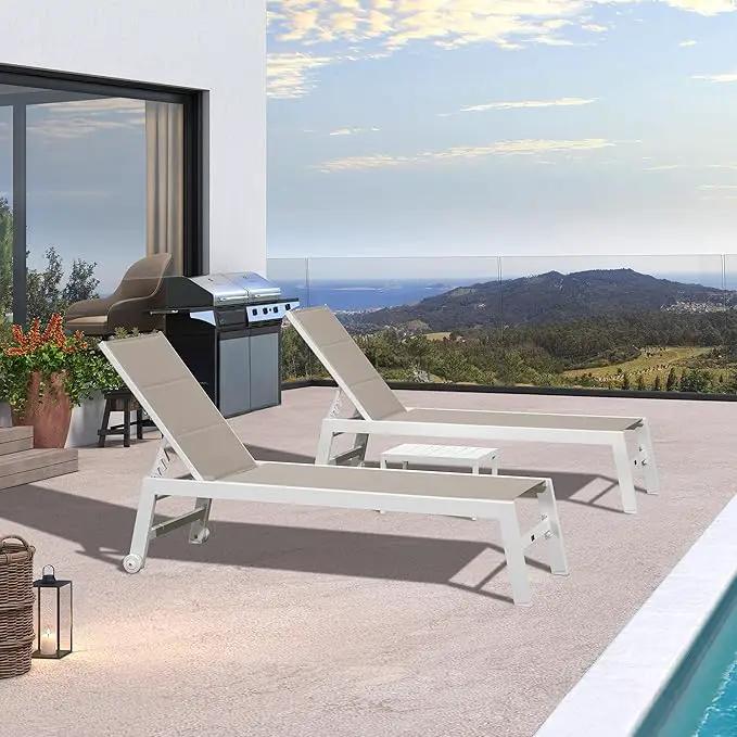 PURPLE LEAF Outdoor Chaise Lounge Set Oversize Adjustable Sunbathing Recliner Extra Wide Lounge Chairs with Side Table for Poolside Beach Outside Patio Aluminum Chaise Lounger Khaki by GreenHaven Gardens