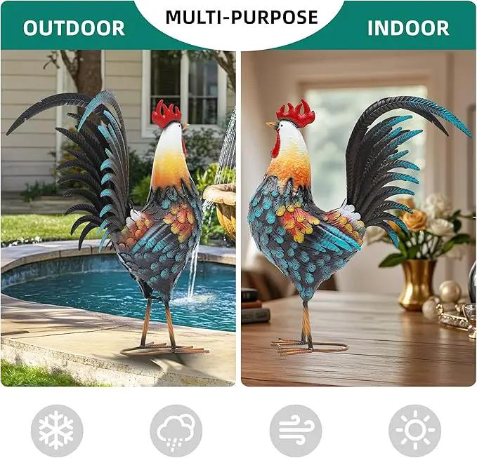 32" Large Metal Rooster Decor, Outdoor Garden Statues, Metal Chicken Sculpture for Backyard Patio Kitchen Decor by GreenHaven Gardens