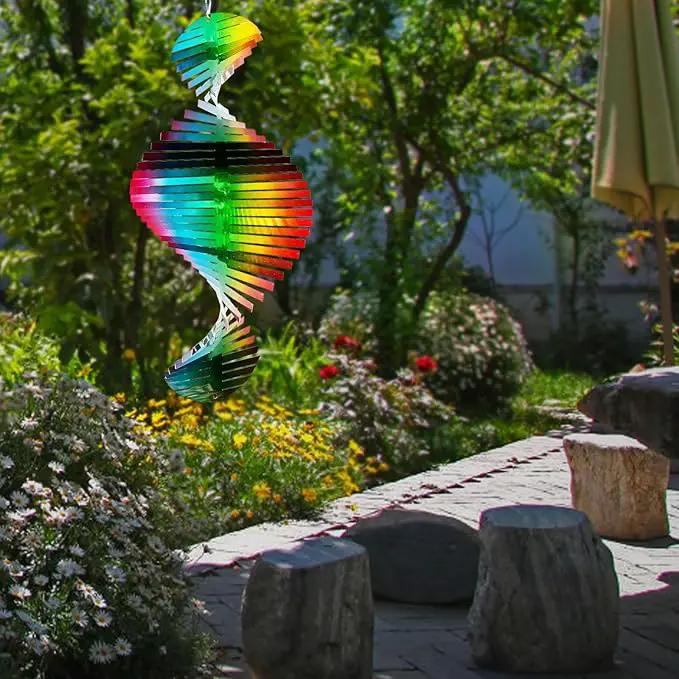 Wind Spinner Rainbow Wave Wind Spinners for Yard and Garden,15in Hanging Kinetic Yard Art Wind Sculpture,3D Wind Spinners Outdoor & Indoor Rainbow Helix Garden Decor Christmas Ornaments by GreenHaven Gardens