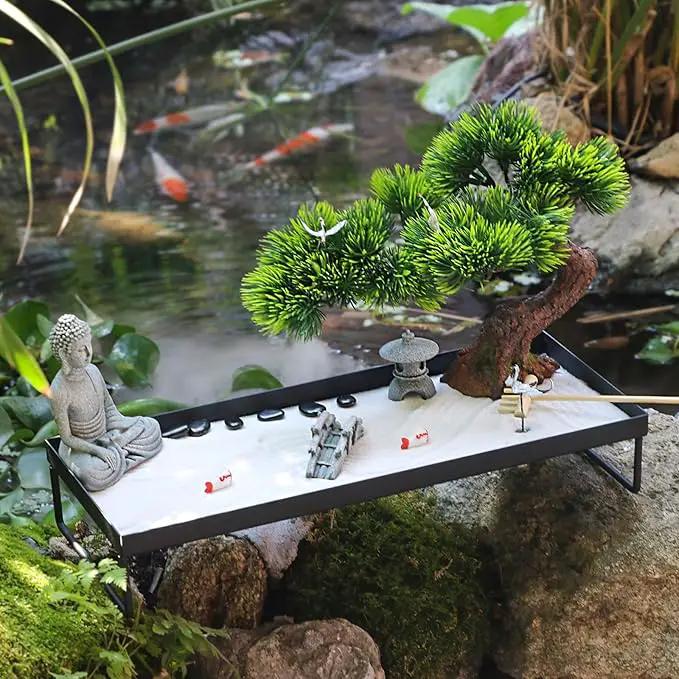 BangBangDa Japanese Meditation-Decoration - Home Office Bonsai Decor for Table Desk - Buddha Rock Sand Tabletop Decor Gifts for Women Man Friends by GreenHaven Gardens