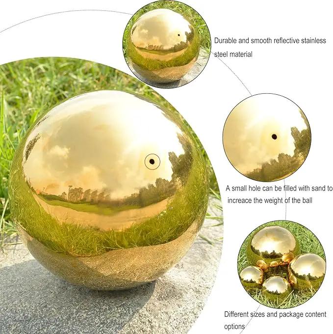 Nerien Gazing Ball, 3.9" Stainless Steel Garden Mirror Globe, Polished Ornament Sphere, Hollow Floating Reflective Hemisphere, Home Outdoor Pond Housewarming Swimming Pool Decoration, Gold, 2pcs by GreenHaven Gardens