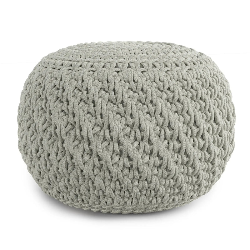 Nisi - Round Knitted Outdoor / Indoor Pouf - Light Gray by Unique Piece Furniture