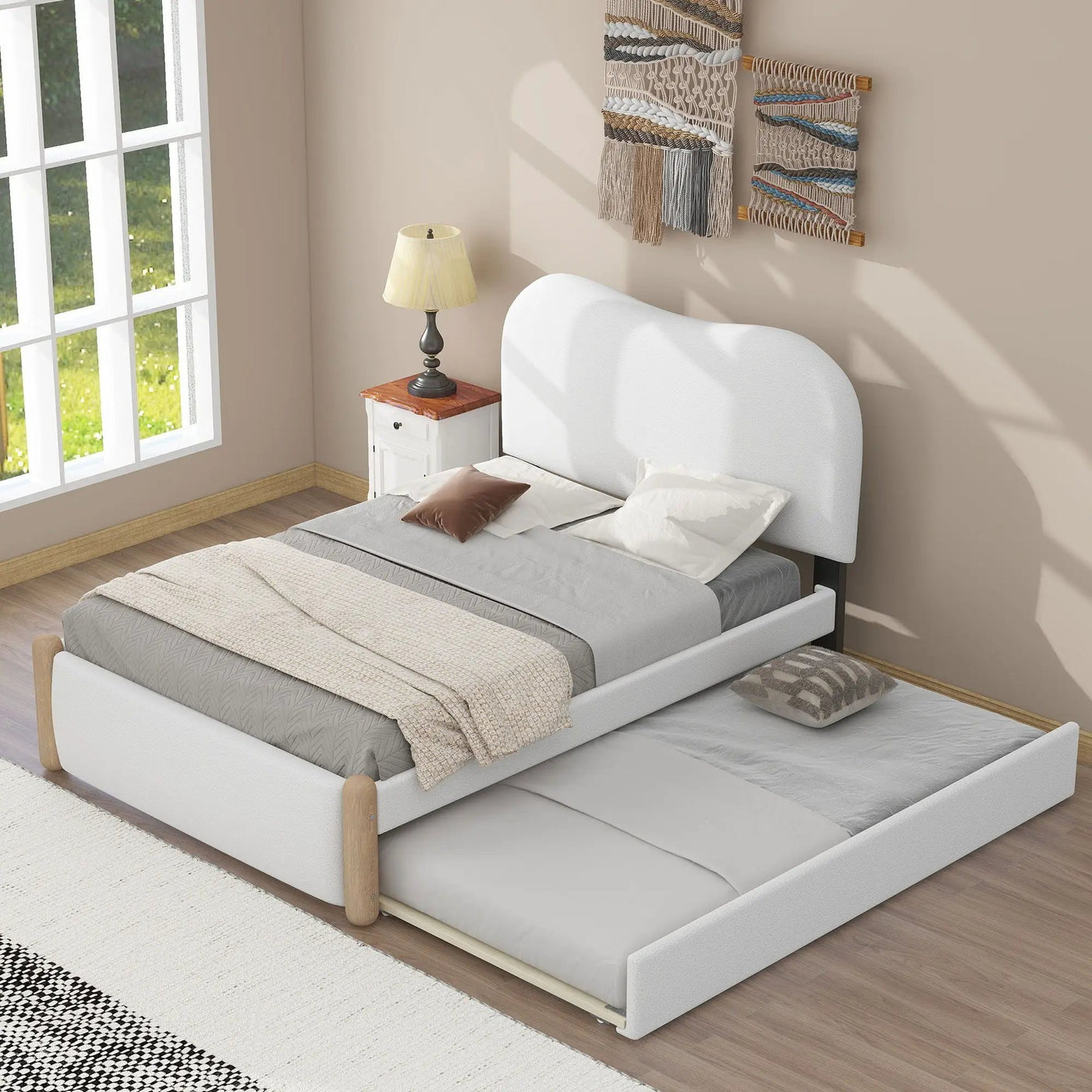 Upholstered Platform Bed With Wood Supporting Feet And Trundle by Unique Piece Furniture