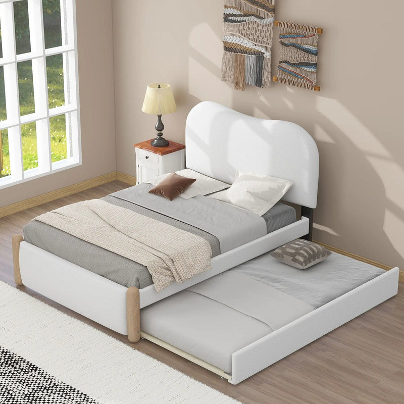 Upholstered Platform Bed With Wood Supporting Feet And Trundle by Unique Piece Furniture