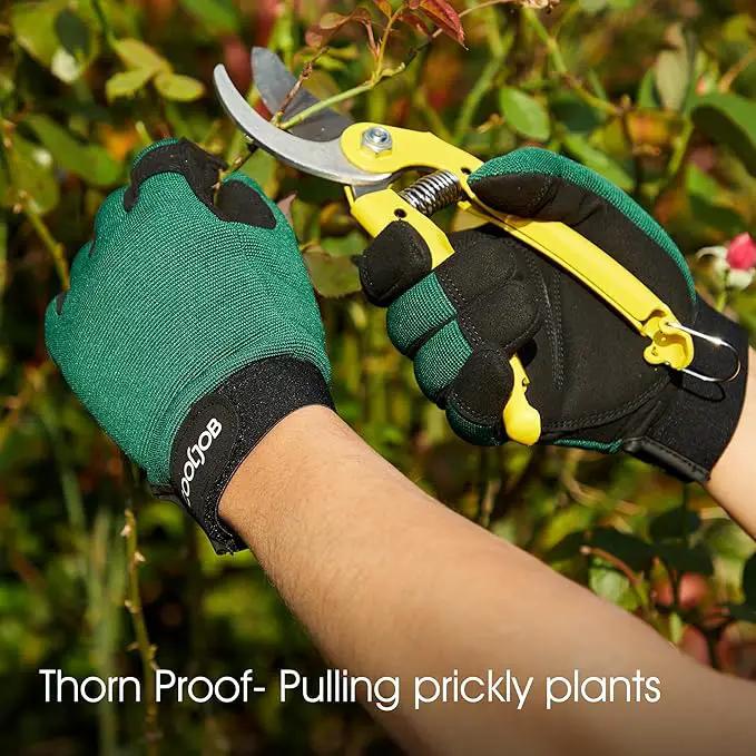 COOLJOB Thorn Proof Garden Gloves with Touchscreen Fingers for Men, Rose Pruning Work Gloves with Palm Cushion for Gardener, Farmer and Landscaper (Green 1 Pair Medium) by GreenHaven Gardens
