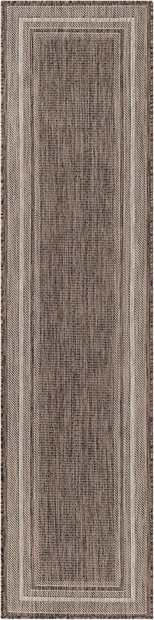Unique Loom Outdoor Border Collection Area Rug - Soft Border (2' x 8' Runner, Brown/ Ivory) by GreenHaven Gardens