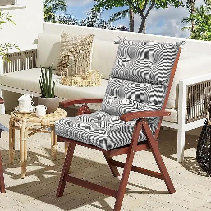 LVTXIII Outdoor 44x22-inch High Back Chair Cushions, Patio Solid Tufted Adirondack Chair Seat Cushions, Seasonal Replacement Rocking Chair Cushion with Ties, Set of 2, Strip Grey by GreenHaven Gardens