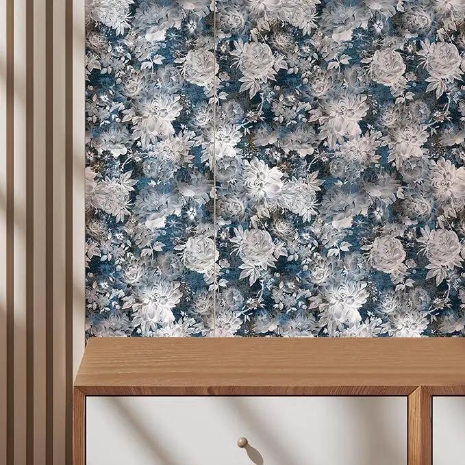 Vintage Garden Peel & Stick Floral Wallpaper - Removable White/Blue Vinyl Self Adhesive Mural - 17.7in x 19.68ft by GreenHaven Gardens