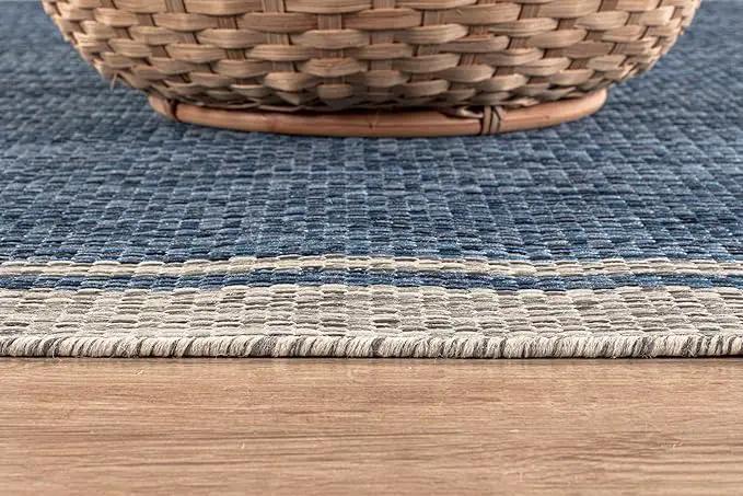 CAMILSON Outdoor Rug, 5x7 Bordered Navy Blue Gray Modern Area Rugs for Indoor and Outdoor Patios, Porches Waterproof Washable Porch Deck Outside Carpet (Bordered Navy, 5 x 7) by GreenHaven Gardens