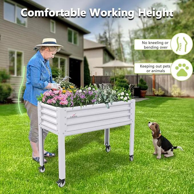 A ANLEOLIFE 2-Set Galvanized Raised Garden Bed with Legs,48x24x35in Large Elevated Planter Box on Wheels with Drainage Holes for Backyard, Balcony, Patio, 600lb Capacity, Antique White by GreenHaven Gardens