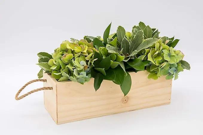 Wooden Planter Box with Handle, Rose Wood, Plastic Liner l Garden Decor l Restaurant and Wedding Decorations l Wedding Bouquets, Table Centerpiece, 12 x 4 Inches, (12x4 w Handle Set of 4, Rose Wood) by GreenHaven Gardens