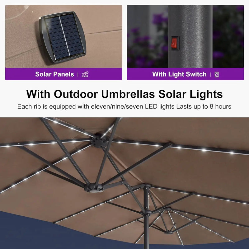 PURPLE LEAF 15ft Double-Side Patio Umbrella with Base and Solar Lights Outdoor Market Umbrella with Crank Handle Rectangle Umbrella for Backyard Pool Garden Deck, Taupe by GreenHaven Gardens