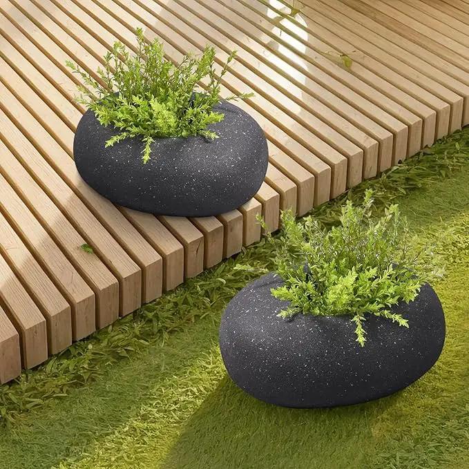 Stone - Mimicking Indoor/Outdoor Concrete Planter - Concrete Composite | Durable for Lawns & Commercial Decor (Charcoal Gray, Small) by GreenHaven Gardens