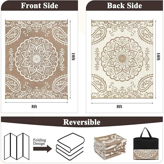 Pauwer Waterproof Outdoor Rug 8x10, Reversible Plastic Straw Patio Camping Rug, Indoor Outdoor RV Mat Carpet for Deck, Camper, Porch, Balcony, Backyard, Picnic, Boho Brown by GreenHaven Gardens