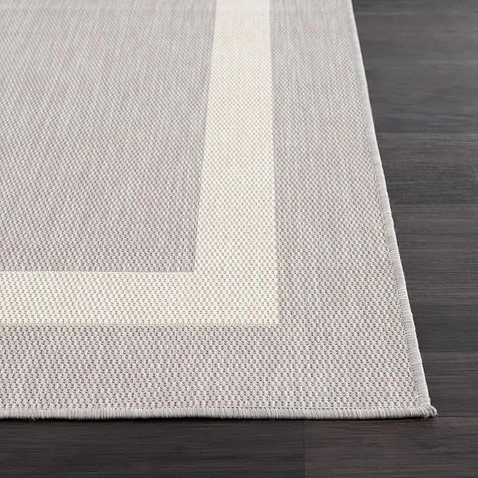 CAMILSON Outdoor Rug 6x9,Modern Outside Rugs for Patios Porches Waterproof Durable Washable Non-Shedding, Easy-to-Clean Indoor Outdoor Area Carpet (6 x 9, Bordered - Gray/White) by GreenHaven Gardens