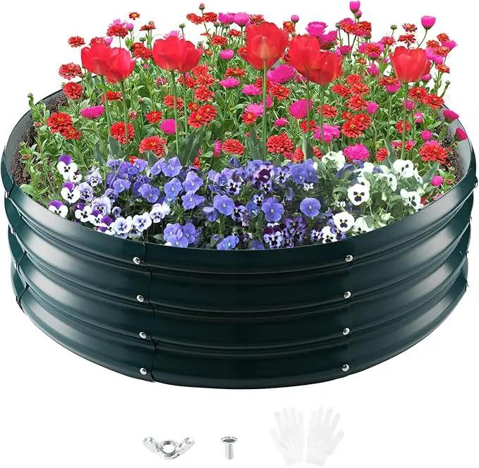 Galvanized Raised Garden Bed for Gardening - 3x3x1ft Round Thickened Metal Planter Box Outdoor for Vegetables, Flowers,Herbs,Above Ground Garden Containers Green by GreenHaven Gardens
