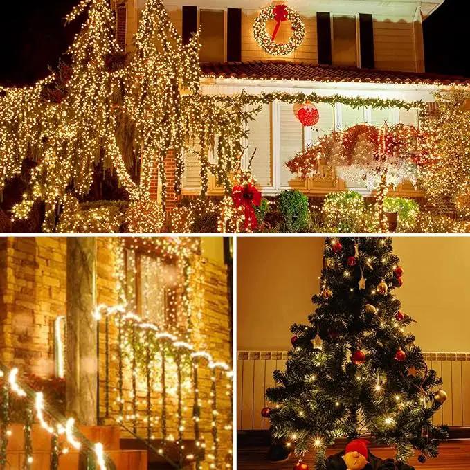 SANJICHA 2-Pack 66FT 200 LED Christmas Lights, Extendable Christmas Tree Light with Timer & Memory Function, Waterproof Green Wire Outdoor String Lights Indoor with 8 Lighting Modes (Warm White) by GreenHaven Gardens