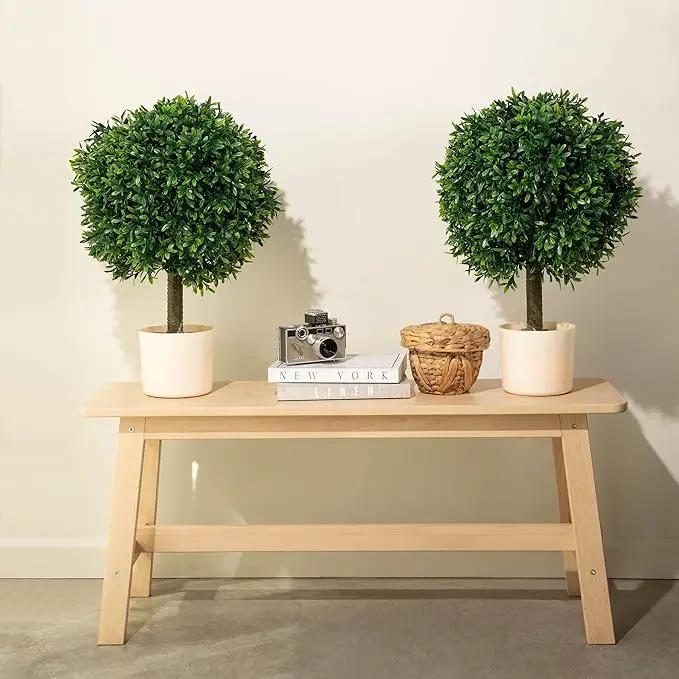 Premium 16" Diameter Artificial Japanese Boxwood Topiary – Set of 2 Faux Plants in Beige Decorative Planters – Realistic, UV-Resistant, Weatherproof Outdoor & Indoor Décor by GreenHaven Gardens