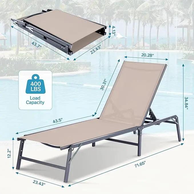 Outdoor Chaise Lounge Chair Set of 2, Foldable & Assemble-Free, 6 Adjustable Positions, Durable Rust-Resistant Frame, Portable Outdoor Pool Lounge Chairs for Pool Patio Beach, Khaki by GreenHaven Gardens
