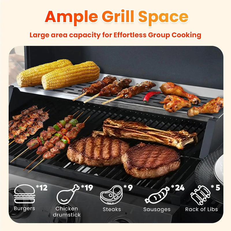 2-Burner Propane Gas BBQ Grill with Porcelain-Enameled Cast Iron Grates, Baking Sheet, 2 Foldable Side Tables, 24,600 BTU Stainless Steel Grill for Outdoor Camping Barbecue Grilling Backyard Cooking by GreenHaven Gardens